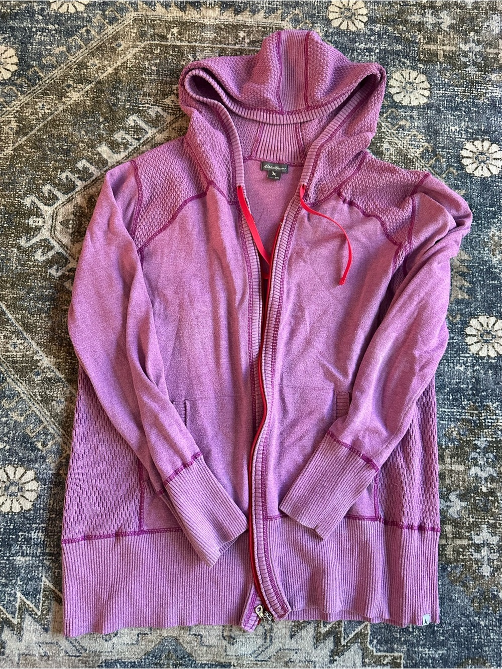 Eddie Bauer Pink Hooded Zip Knit Cardigan